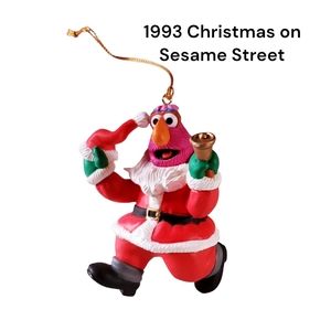 Telly Monster Santa Costume Ringing a Bell Ornament Sesame Street 1993 Vintage